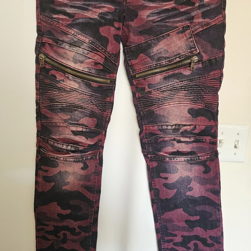 Dstrkt Men Tie-dye Camo Pattern Red Denim Jeans W34/L32 straight